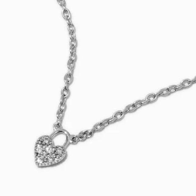 Sterling Silver 120 Ct Tw Lab Grown Diamond Pav Heart Lock Pendant Necklace 40$